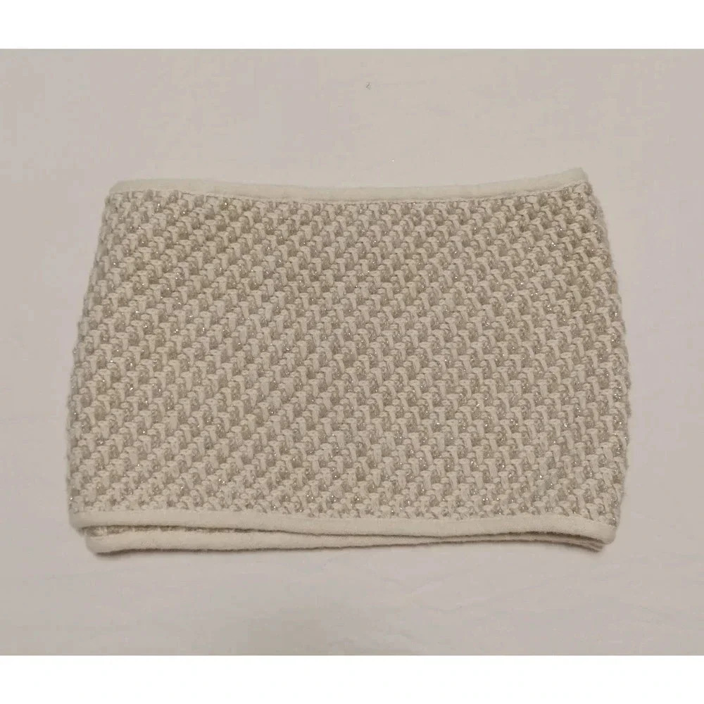 Talbots Infinity Scarf Cream Tan Silver Metallic Knit - Picture 3 of 8